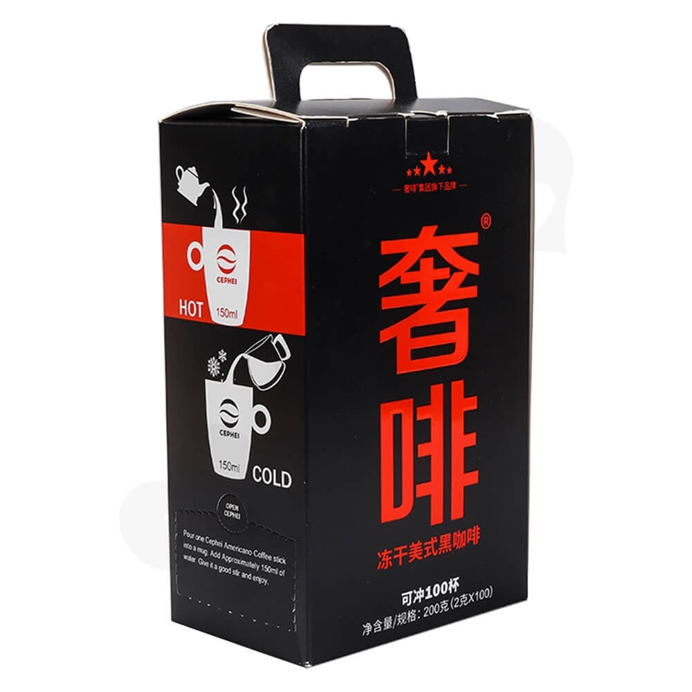 Americano Coffee Powder Packaging Box With Handle Side View Two