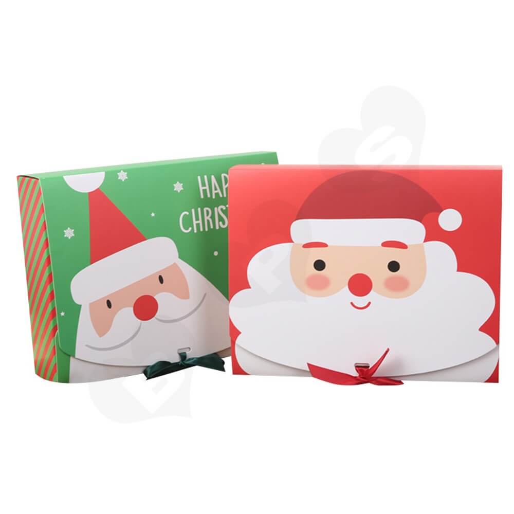 Christmas Style Printing Box With Ribbon Closure Side View One