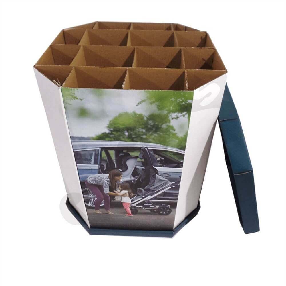 Corrugated Dump Bin with Insert and Removable Lid Sideview Two