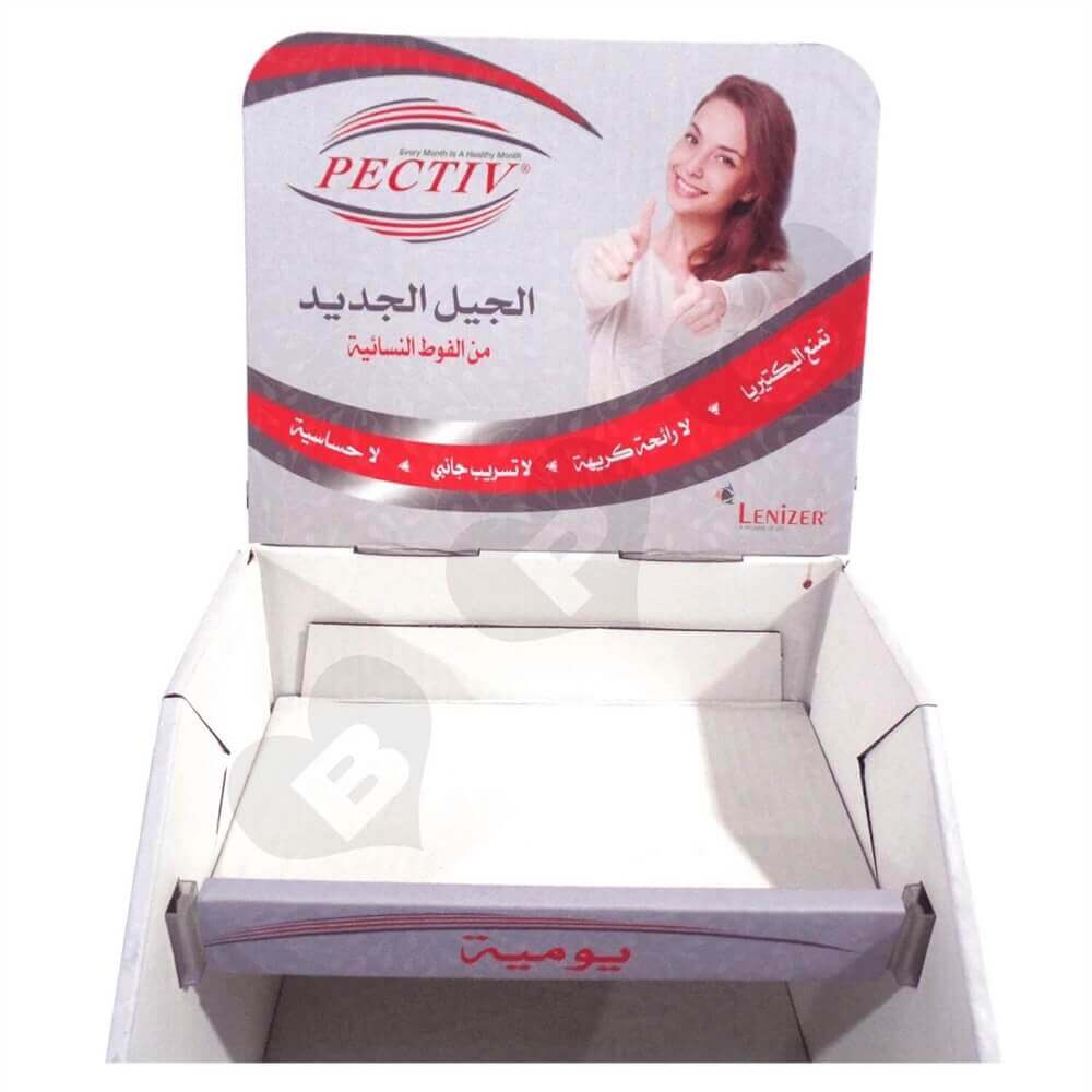 Corrugated Sanitary Napkin Display Shelves Sideview Four
