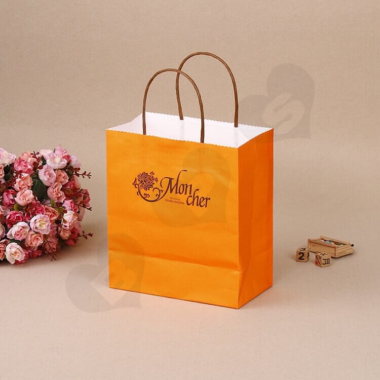 Custom Printed Orange Color Paper Bag For Cake side view one