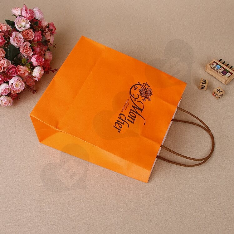 Custom Printed Orange Color Paper Bag For Cake side view three