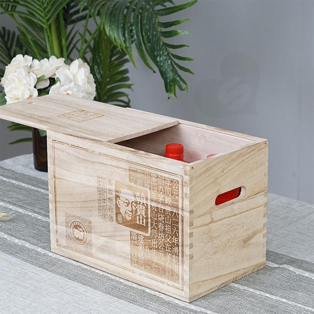 Custom Printed Wooden Case For Six Pack Wine Side View Five