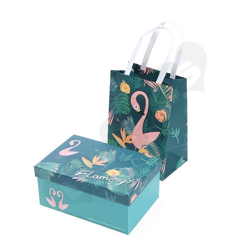 Custom Printing Gift Box with Paper Bag For Flamingo Toys side view two