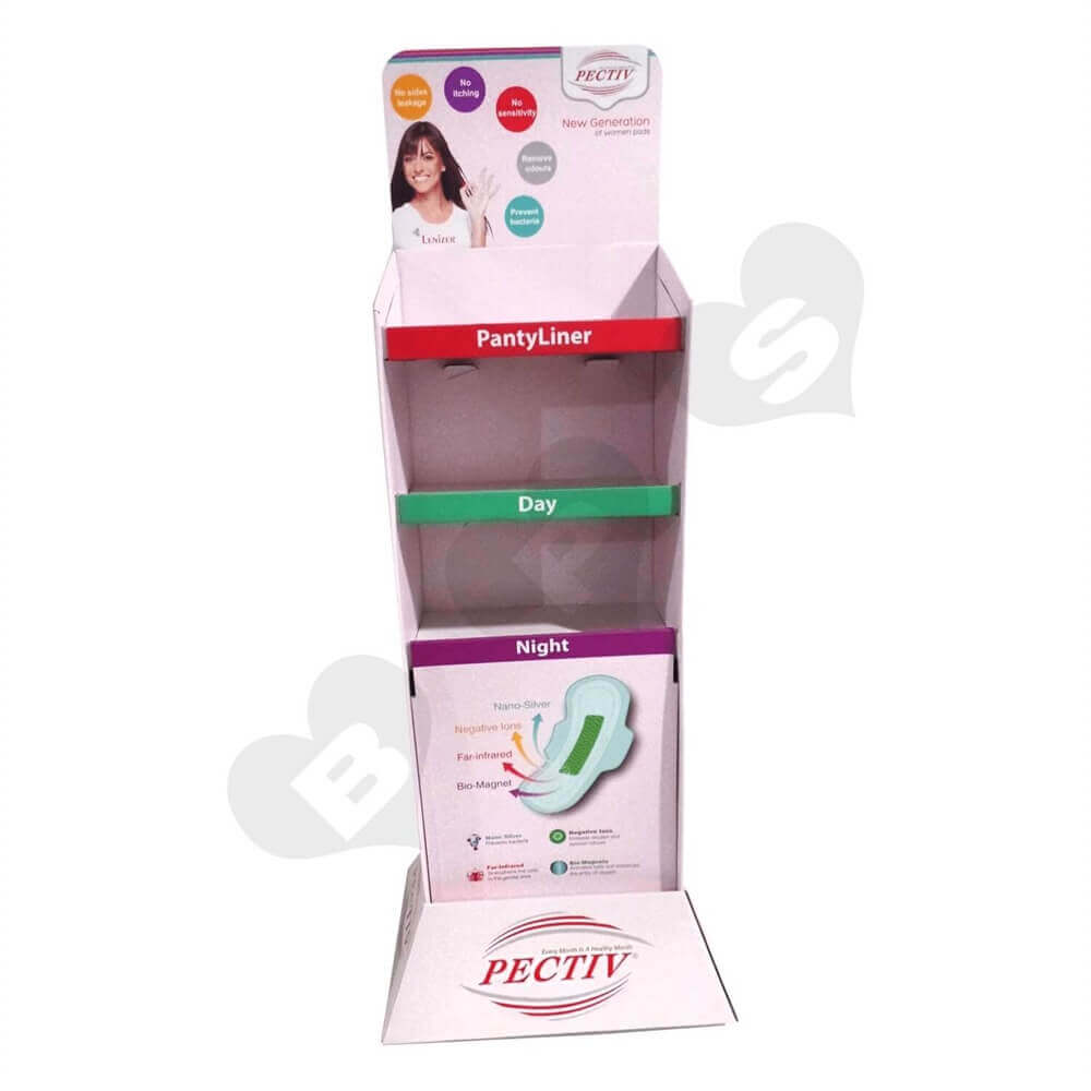 Large Sanitary Napkin Corrugated Floor Stands Sideview Four