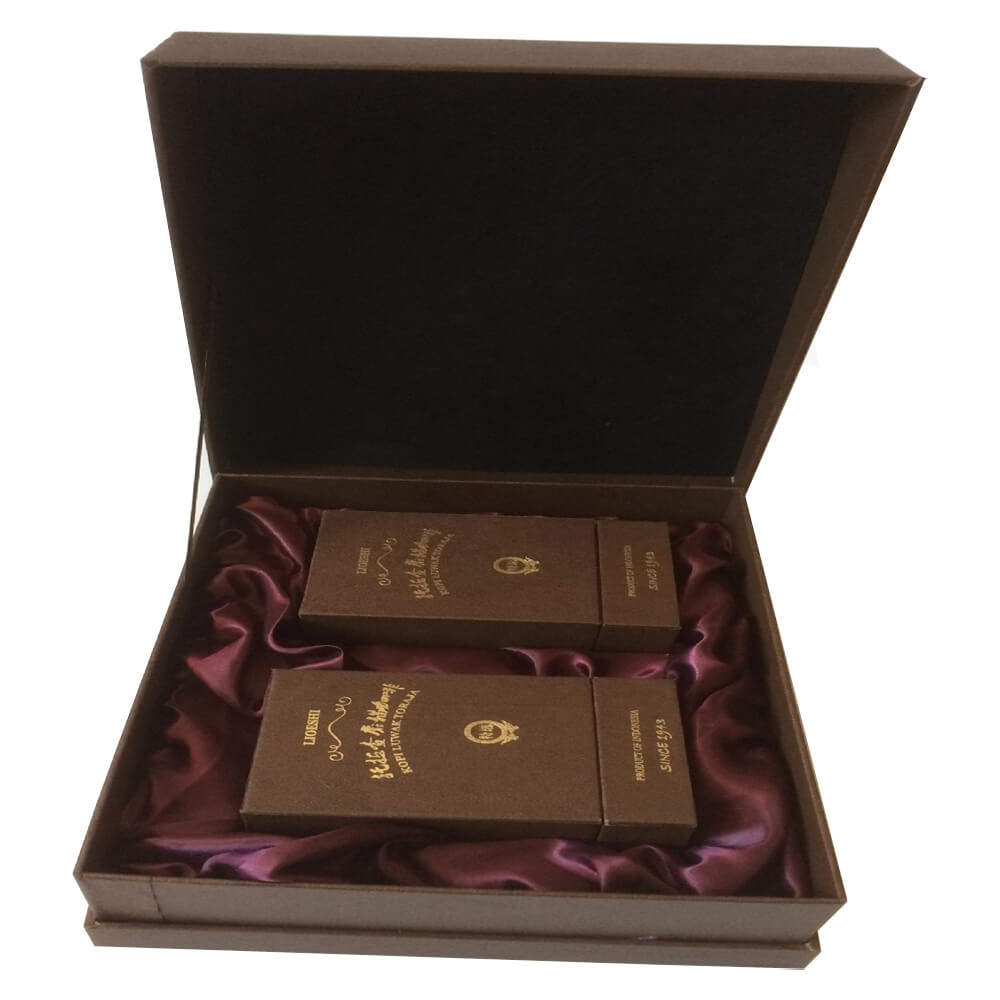 Luxury Hinged Lid Gift Box For Luwak Coffee Powder Side View Two