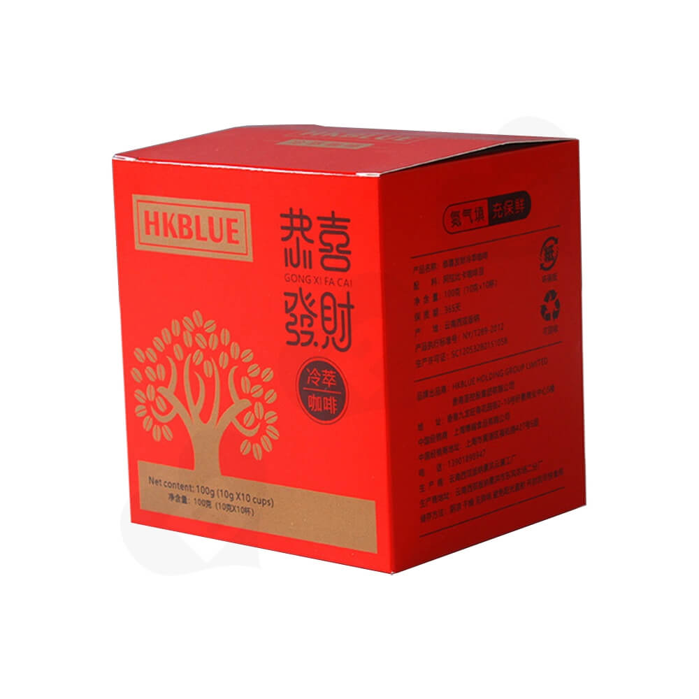 Matte Red Folding Carton For Coffee Powder Side View Three