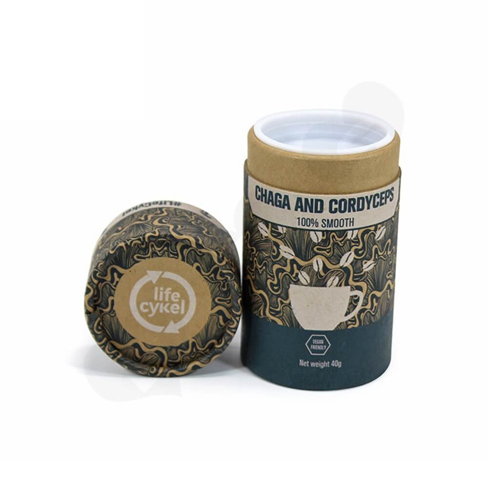 Printed Cardboard Cylinder Box For Coffee Powder Side View Four