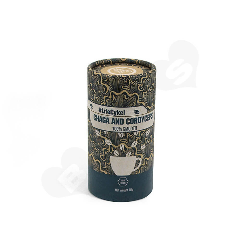 Printed Cardboard Cylinder Box For Coffee Powder Side View Two