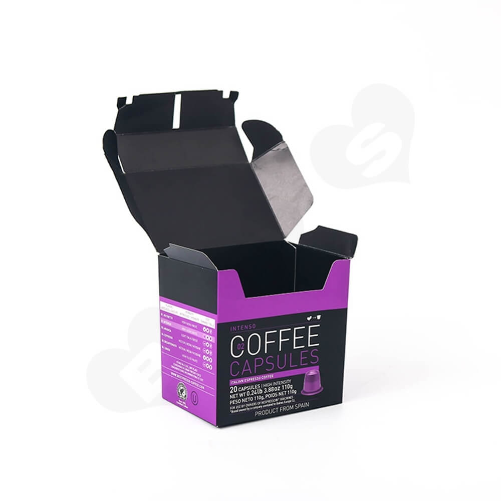 Printed Hinged Lid Folding Carton For Espresso Capsule Side View Four