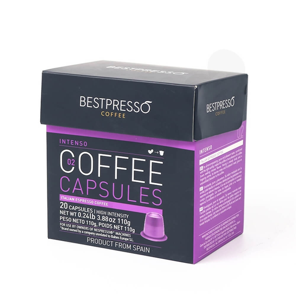 Printed Hinged Lid Folding Carton For Espresso Capsule Side View One