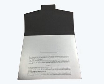 Silver printed paper folder with black printing